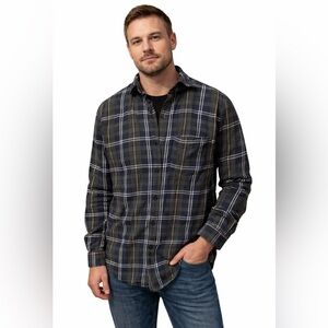 Zara Navy and Green Plaid Shirt